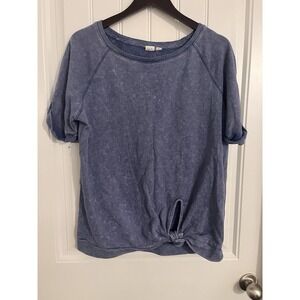 Gap Women's M‎ Blue French Terry Short Sleeve Shirt Cozy Relaxed Sweatshirt Tie